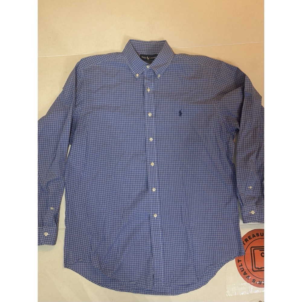 Ralph Lauren Yarmouth Button Down Shirt‎ Mens 16-34/35 Cotton Oxford Blue Plaid